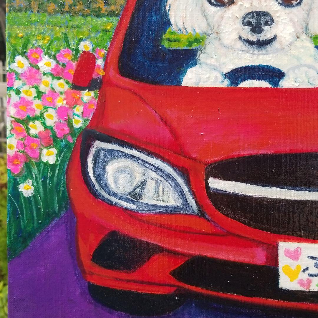 油絵　ぷーちゃんセレナーデ　ピクニックに行くキュートなわんちゃんの家族