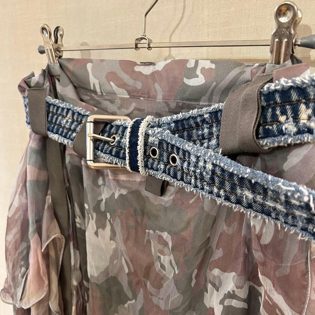 SIESEL カモフラージュ柄 フレアスカート デニムベルト付き