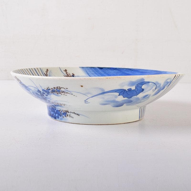 k8t　伊万里焼　古伊万里　染付　乱線草兎花文　高台皿　7692