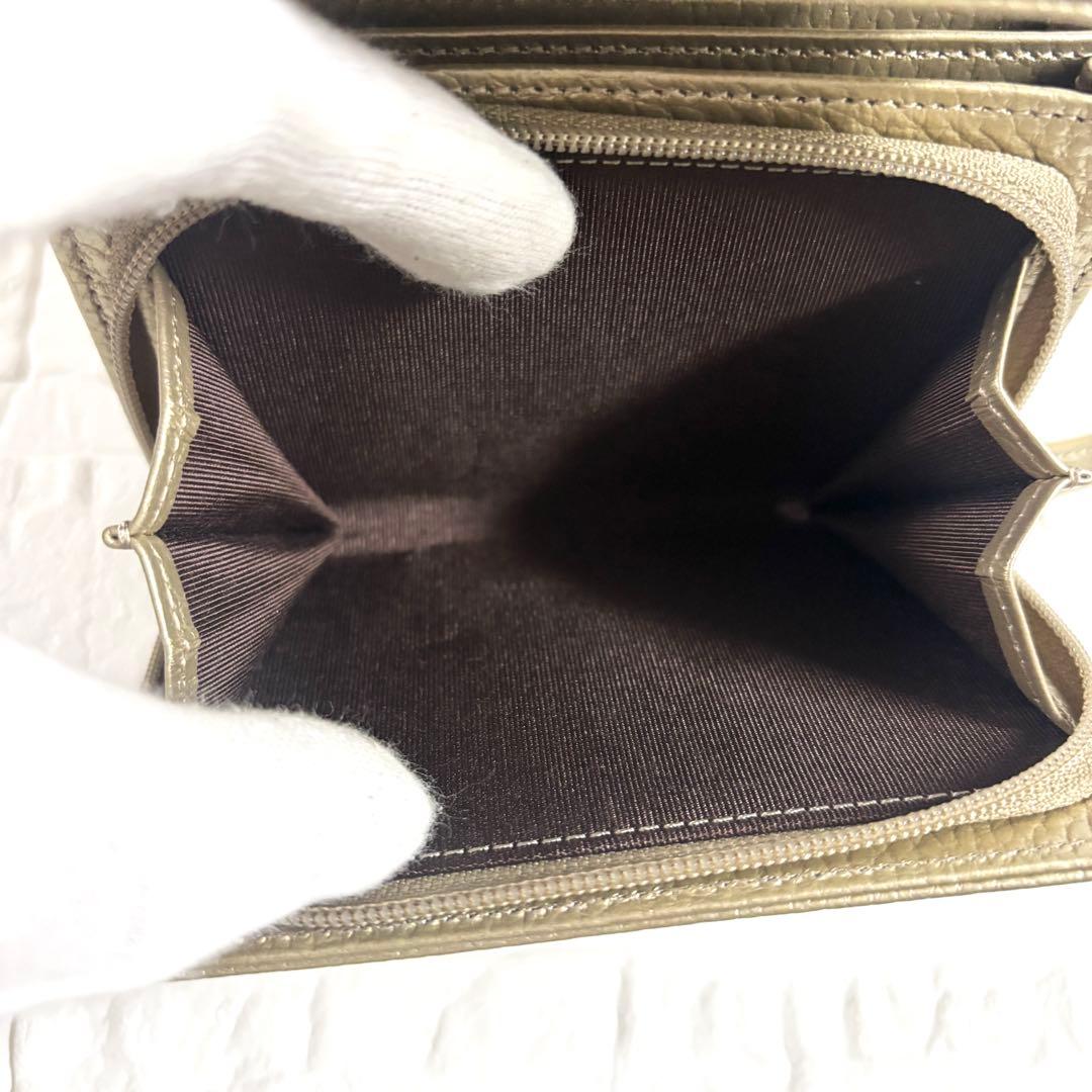 【未使用級】デンハマノ　レザー リトロ　王冠 二つ折り財布 ゴールド