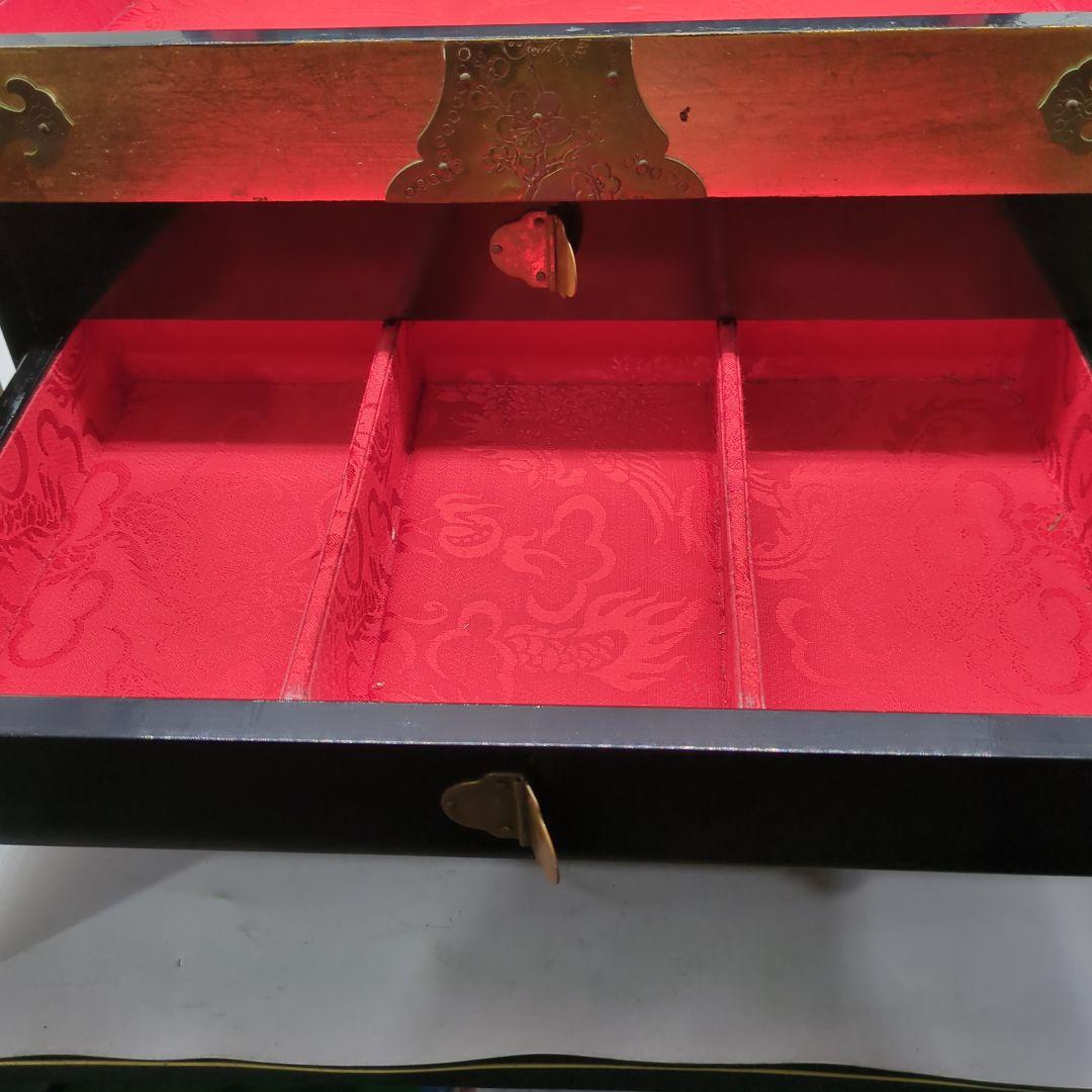 金箔装飾 花鳥模様 漆塗り　金色箱　宝石箱　骨董品　時代物　旧家　初出　蔵出