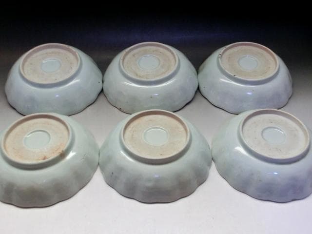 皿■飛流直下三千尺疑是銀河落九天（李白）膾皿 なます皿 6枚 山水時代物 骨董■