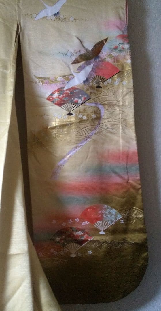 【和装】レディース(女性用) お着物 ゴールド 金の鶴 振袖 成人式