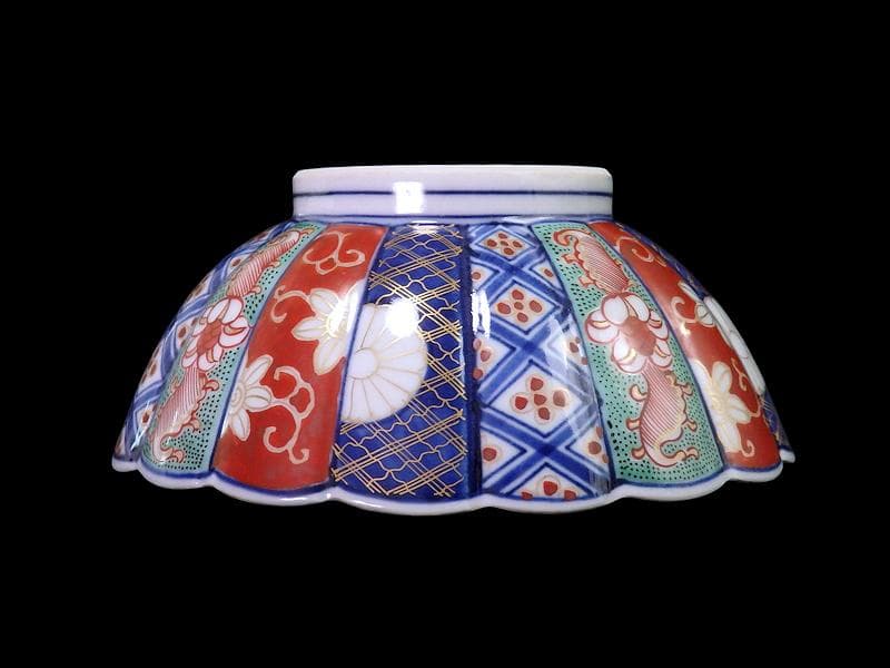 大聖寺伊万里　金襴手　寿紋に輪花楕円変形皿　大振向付　E704AS-CZk