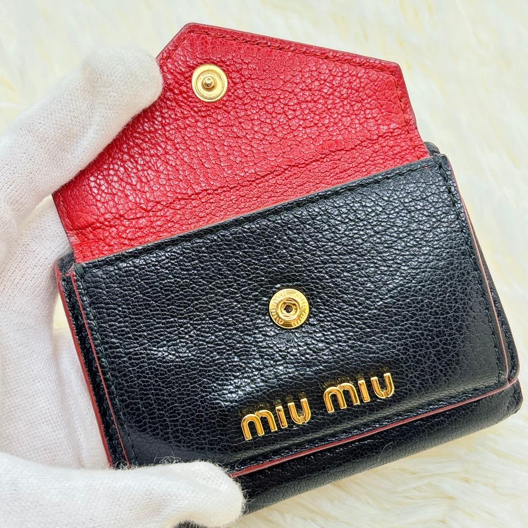 美品✨ミュウミュウ ラブレター マドラス ハート 三つ折り財布 ブラック 黒