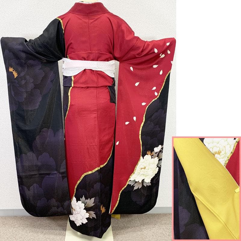 512z39☆人気！大北捷一 振袖 金通し モダン 赤黒☆美品 成人式 結婚式