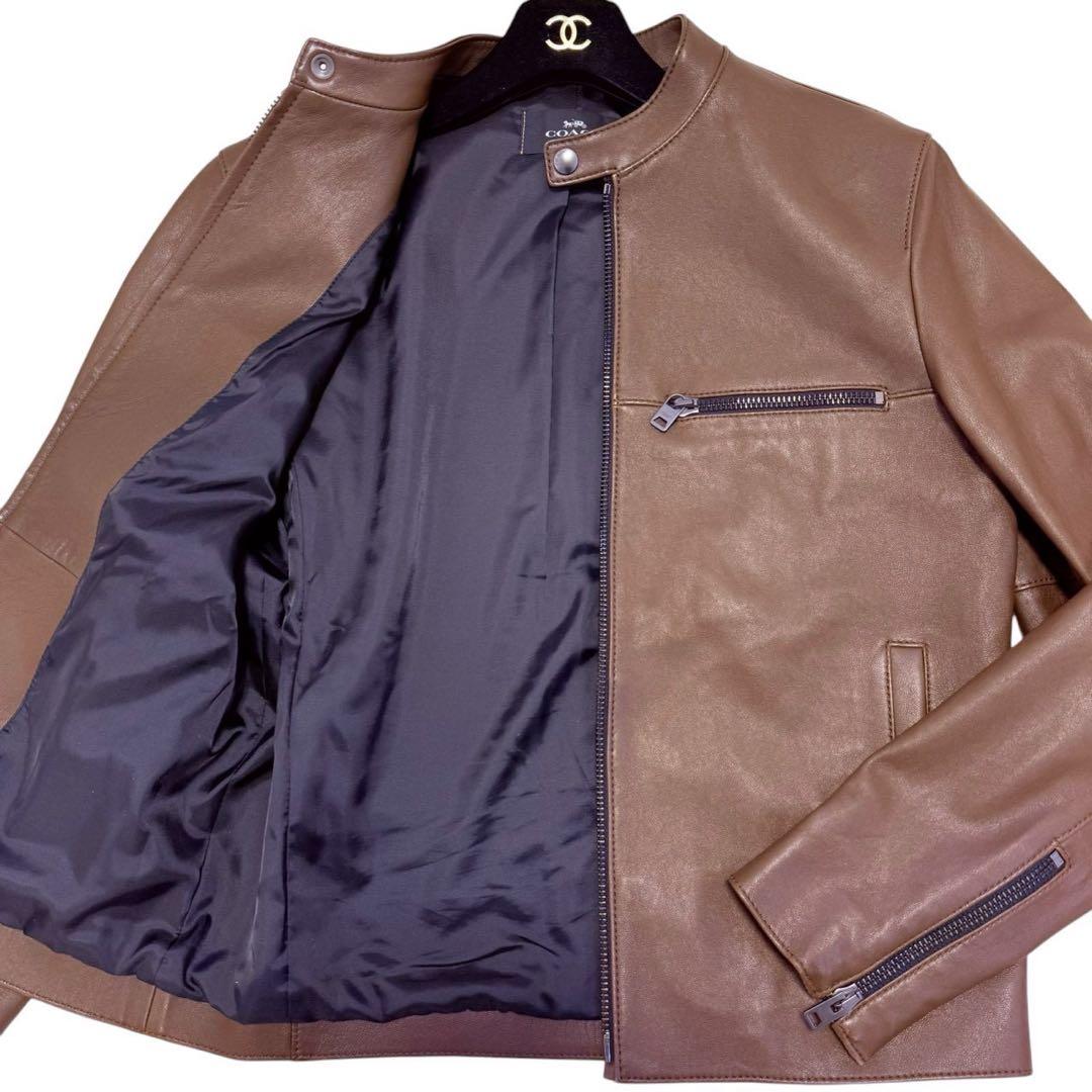 【未使用級】COACH メンズ ライダースジャケット ブラウン Mサイズ