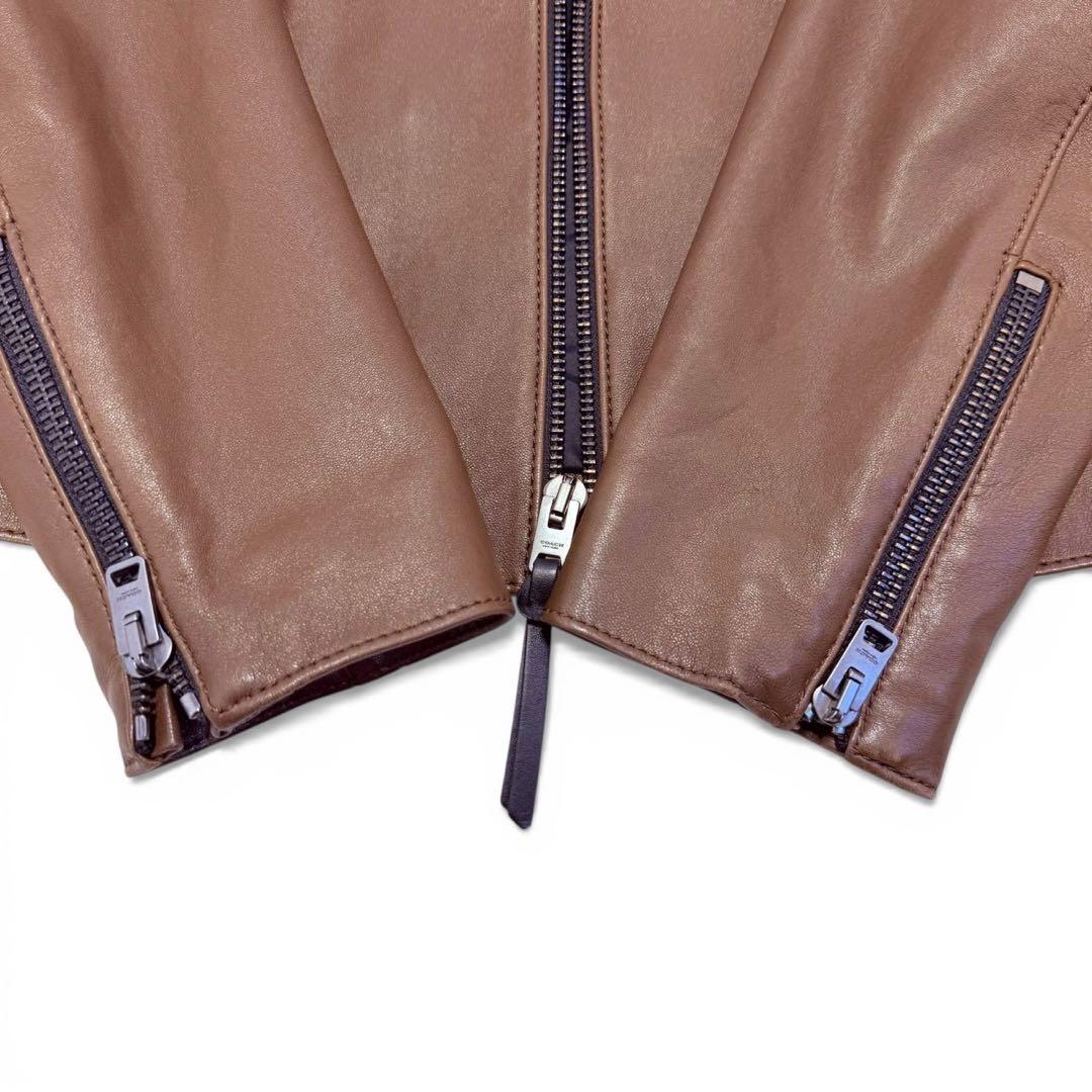 【未使用級】COACH メンズ ライダースジャケット ブラウン Mサイズ