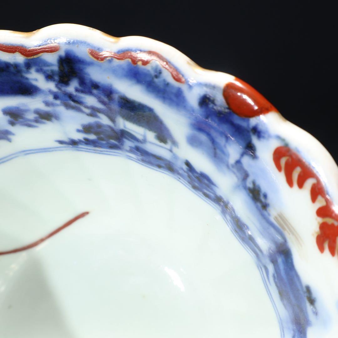 伊万里金襴手花図大向付∅13㎝　骨董　古伊万里　漆直し　R0286w3ダB