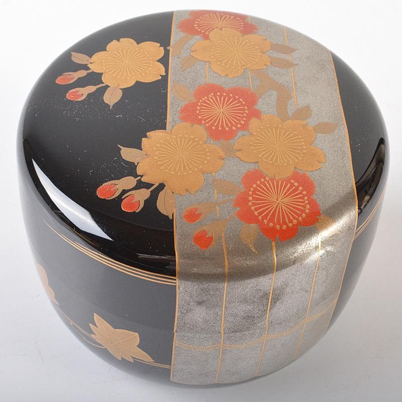 茶道具　輪島塗　目代春帆作　雲桜蒔絵　平棗　紫野　藤井誠堂極め箱　V　R6587