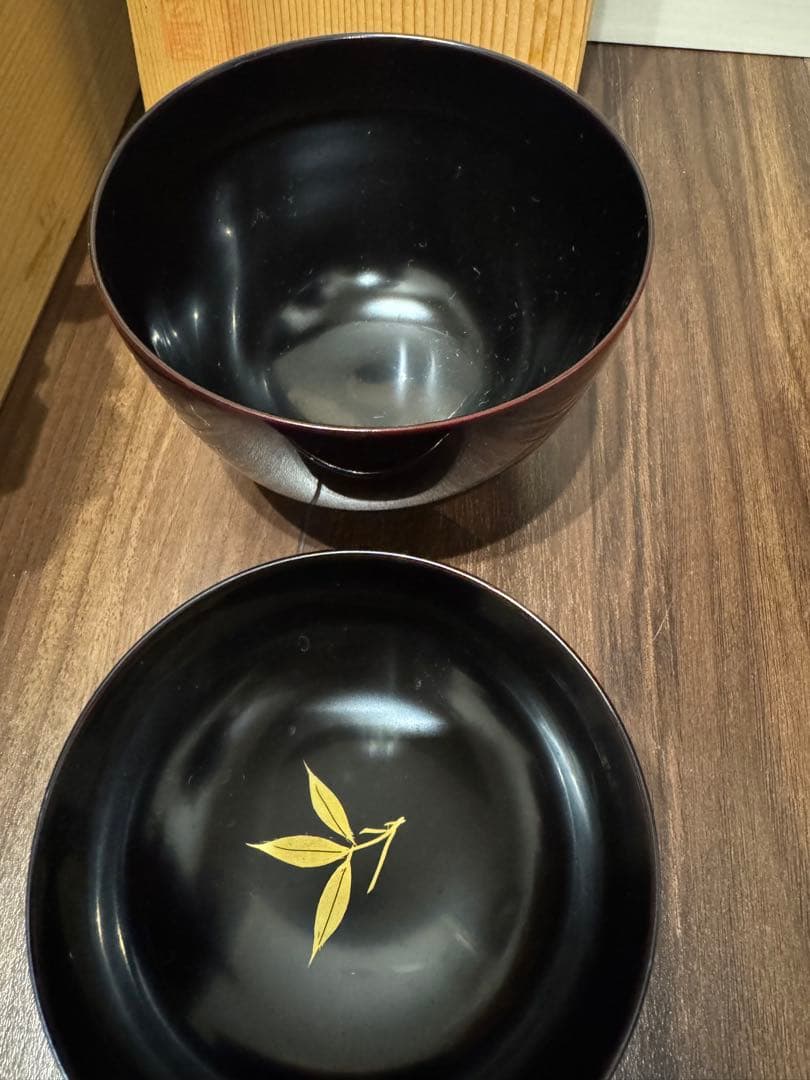 未使用品　越前漆器　源伸堂　蒔絵付　吸物椀5客セット 共箱栞付　若竹