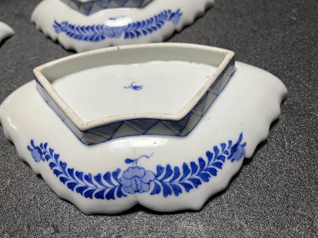 希少品　オールド香蘭社　染付　蝶型　銘々皿　変わり皿　取り皿　４客