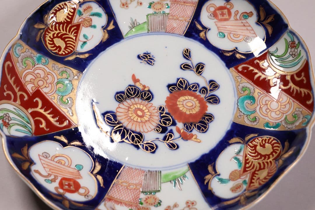 【CM119】古伊万里 色絵 中皿 2枚 盛皿 幅22.3cm 錦手 花鳥 草花