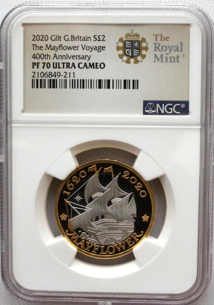 2020年イギリス メイフラワー号 400周年 ￡2 銀貨 NGC PF70UC