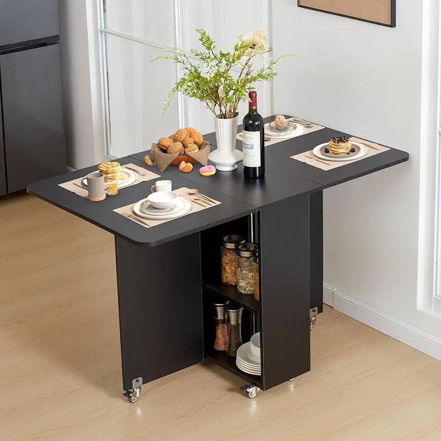 特価❕ホテルライク❕折りたたみ可能❕収納付✨️ダイニング テーブル 黒