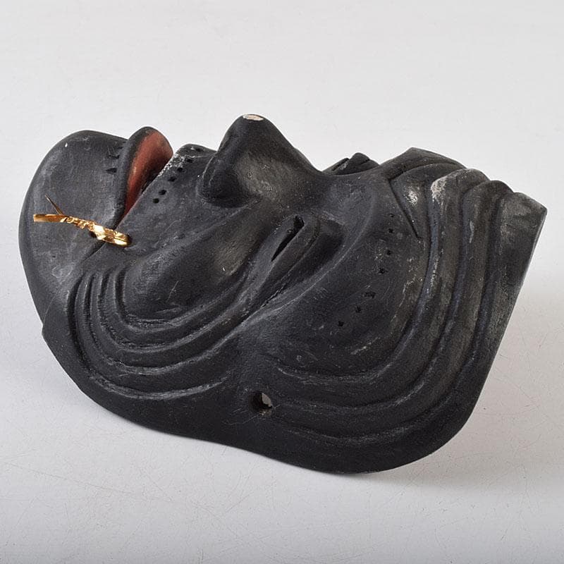 能面　能楽　雅楽　木彫　黒色尉　黒式尉　お面　V　R9529