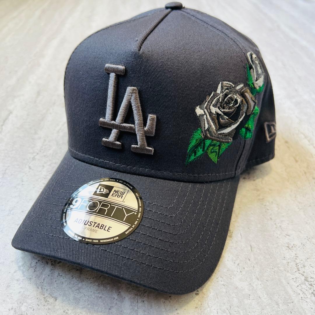 海外限定！ LA ニューエラ キャップ ドジャース グレー 薔薇