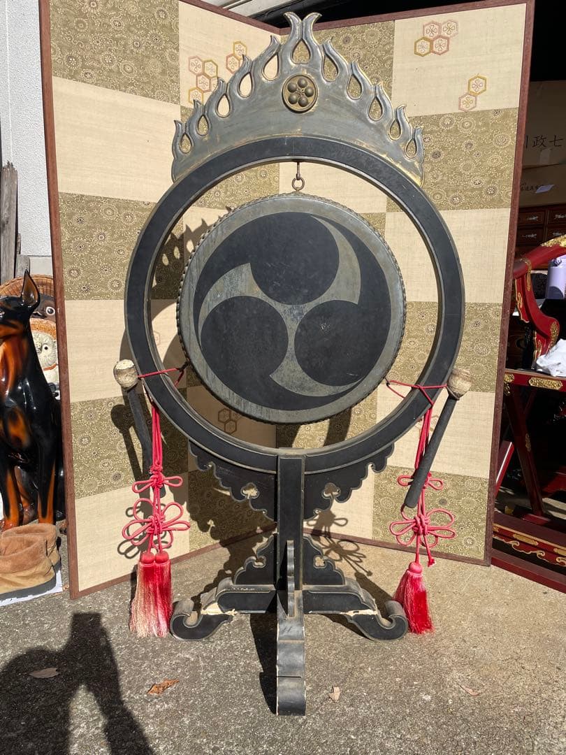 太鼓正製 雅楽 火焔太鼓 毛彫金具 寺院仏具 鳴物 仏教美術　撥房付