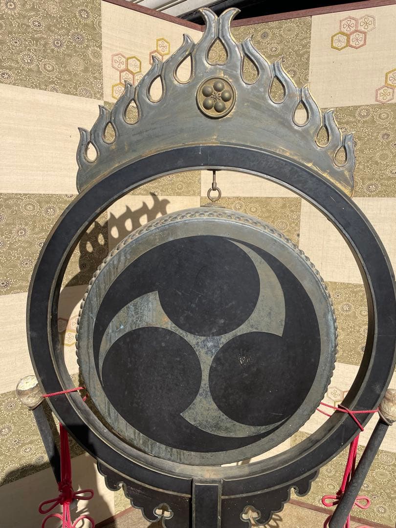 太鼓正製 雅楽 火焔太鼓 毛彫金具 寺院仏具 鳴物 仏教美術　撥房付