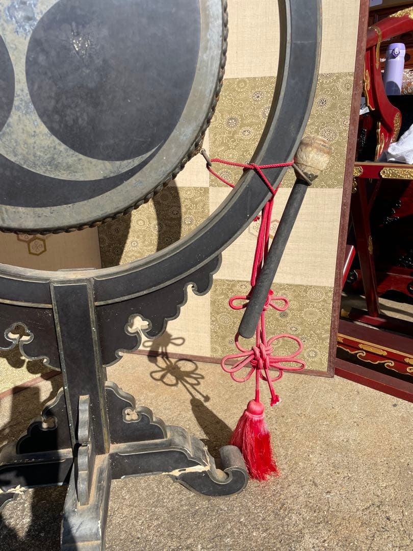 太鼓正製 雅楽 火焔太鼓 毛彫金具 寺院仏具 鳴物 仏教美術　撥房付