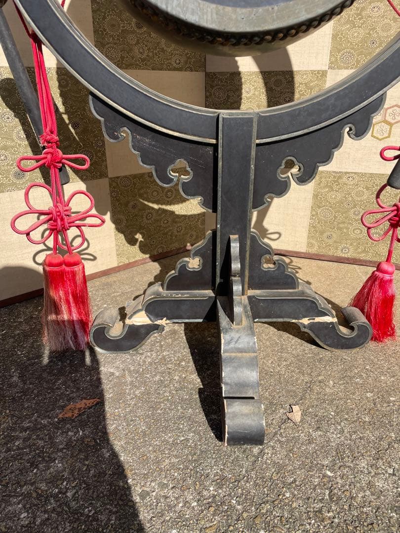 太鼓正製 雅楽 火焔太鼓 毛彫金具 寺院仏具 鳴物 仏教美術　撥房付