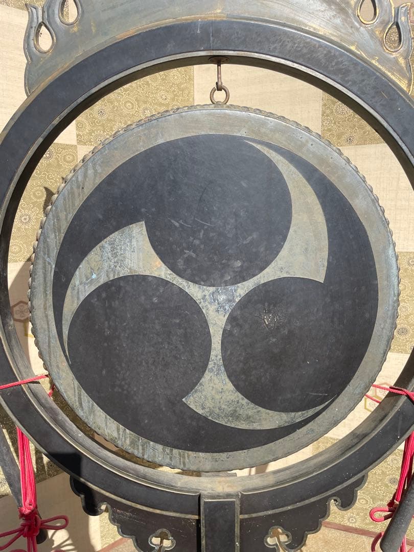 太鼓正製 雅楽 火焔太鼓 毛彫金具 寺院仏具 鳴物 仏教美術　撥房付