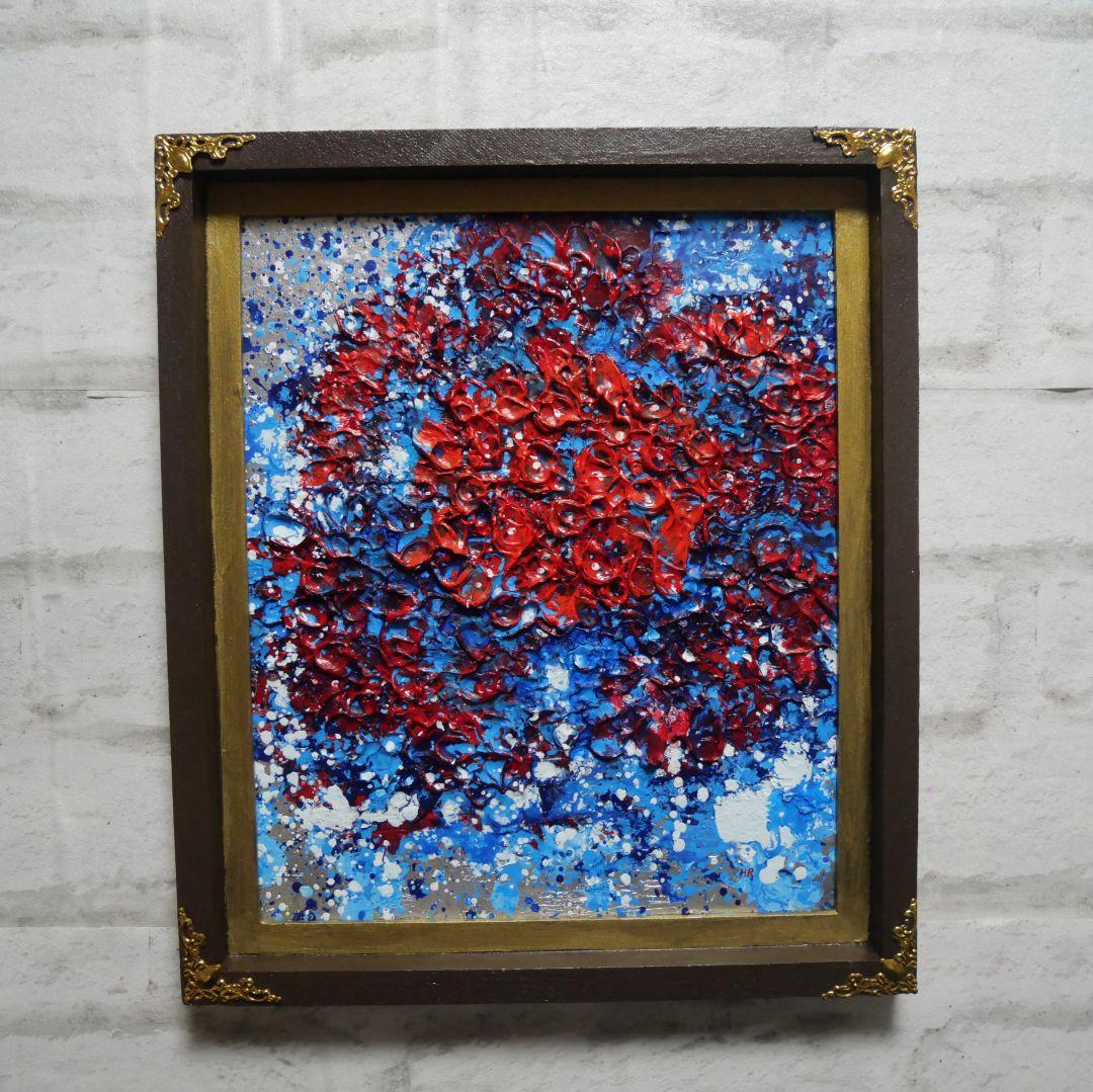 油絵 油彩 油彩画 絵 絵画【梅雨の赤い紫陽花の雨】