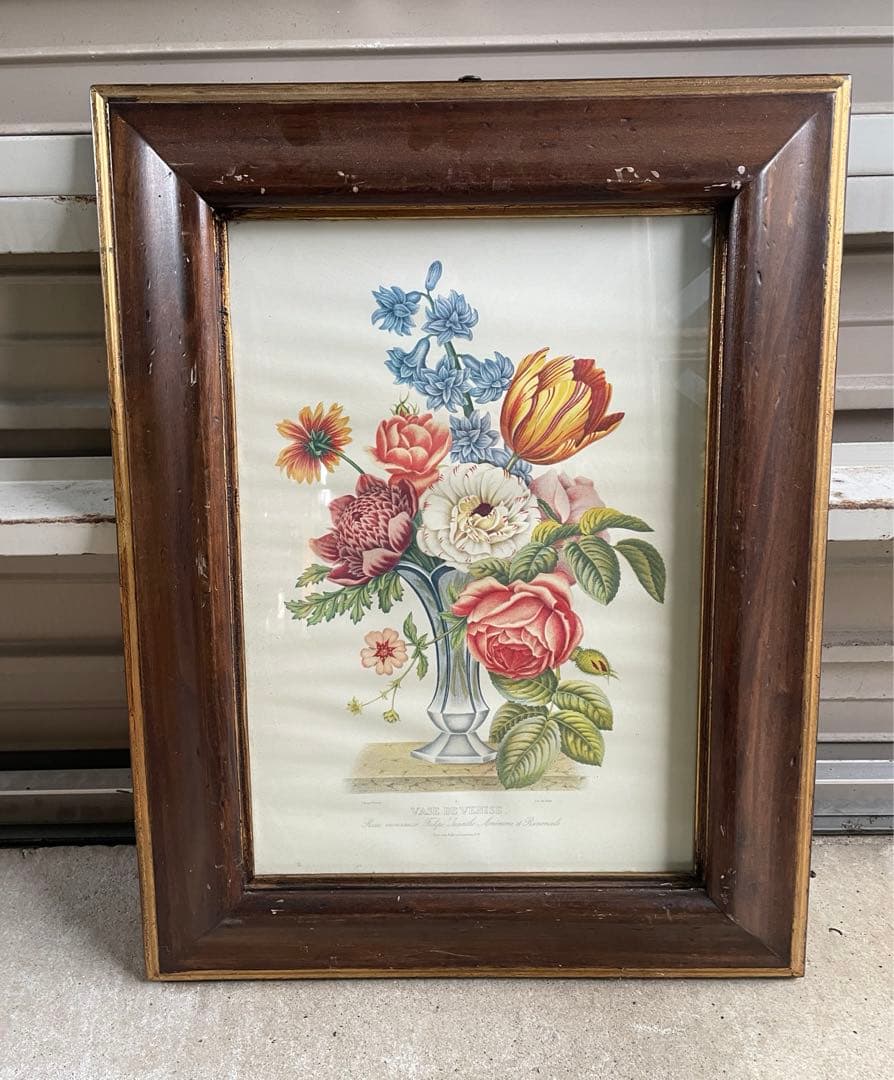 ビンテージ/イタリア製/ウッドフレーム/ボタニカル/額装/金縁/大型/店舗什器