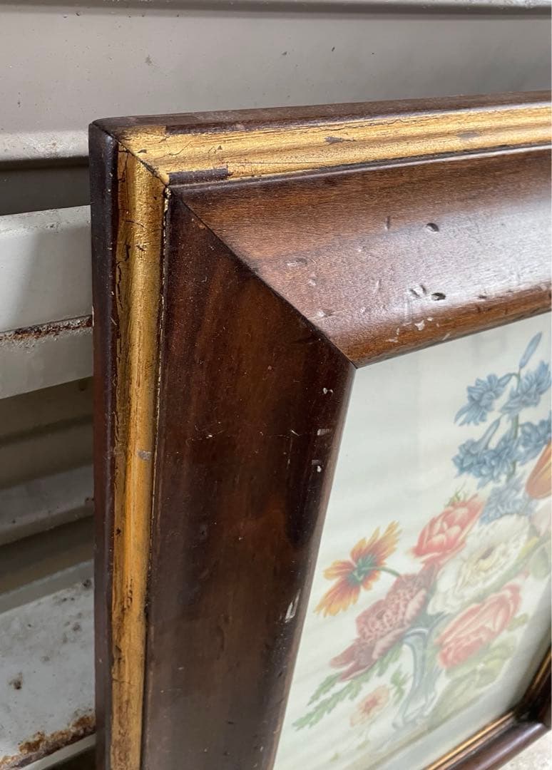 ビンテージ/イタリア製/ウッドフレーム/ボタニカル/額装/金縁/大型/店舗什器