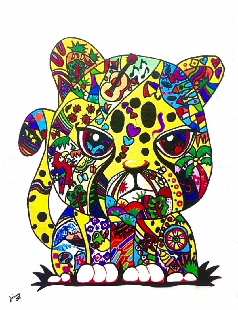 【F6号】ジミー大西（チーター）手描き/表裏サイン有/油彩/アクリル/額縁/希少