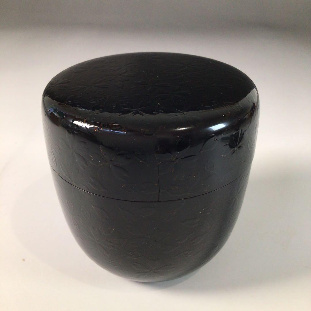 Ｒ８９３　棗　『漆匠　前端春斎作』『夜桜蒔絵』『中棗』　共箱　茶道具