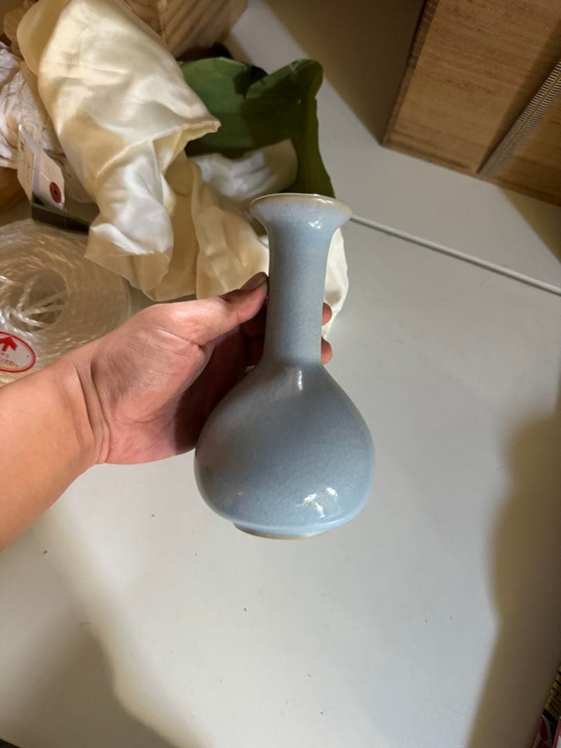 ‼️早速半額‼️リサイクルFORT‼️旧家から直送唐物⑦‼️汝窯長頭下◯瓶（卵青）花瓶‼️