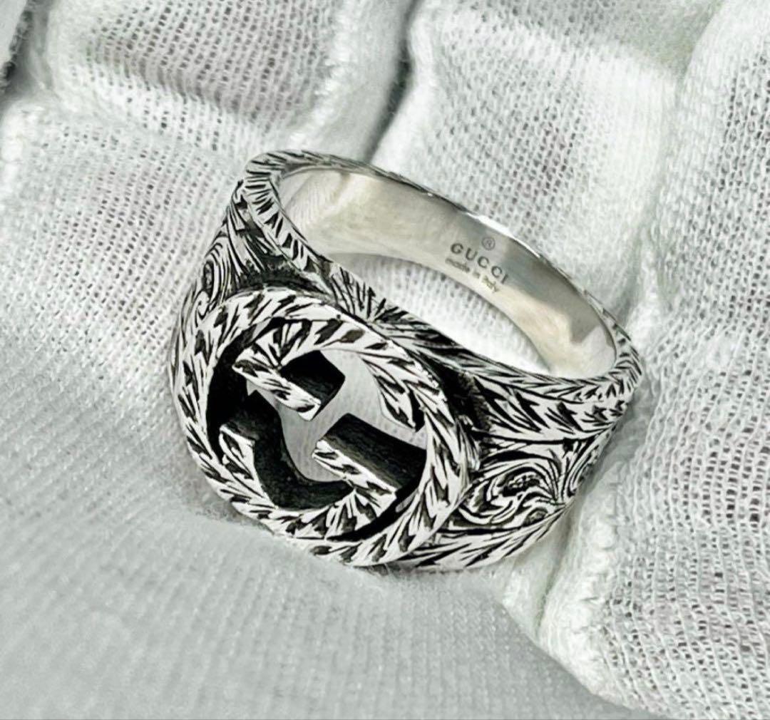 極美品‼️GUCCI 指輪　燻‼️インターロッキングワイドリング　20号