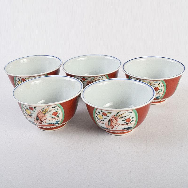 九谷焼　清々軒　矢口永寿造　金襴手写　花鳥文　煎茶碗　九客　共箱　M　R9404