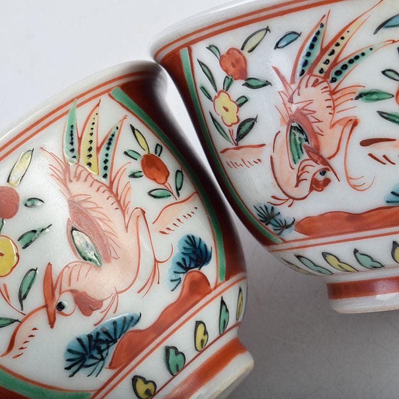 九谷焼　清々軒　矢口永寿造　金襴手写　花鳥文　煎茶碗　九客　共箱　M　R9404