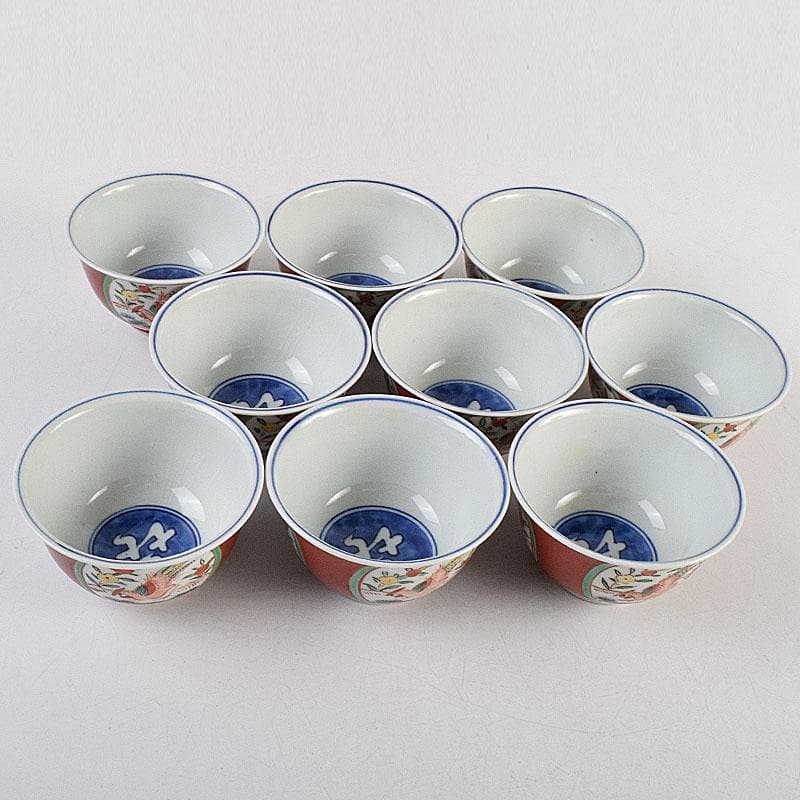 九谷焼　清々軒　矢口永寿造　金襴手写　花鳥文　煎茶碗　九客　共箱　M　R9404