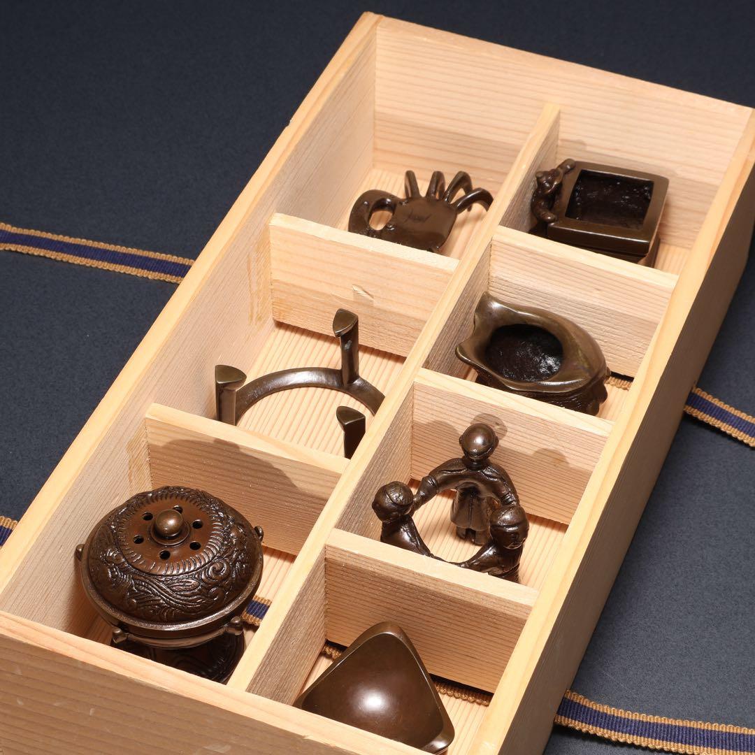 【茶道具】七種蓋置　唐銅　和雲　共箱　R1625N3