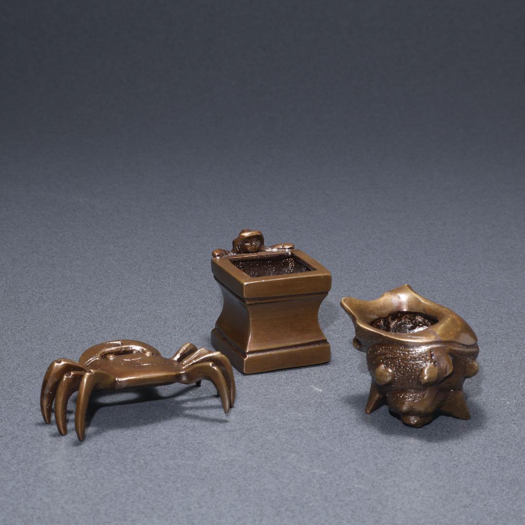 【茶道具】七種蓋置　唐銅　和雲　共箱　R1625N3