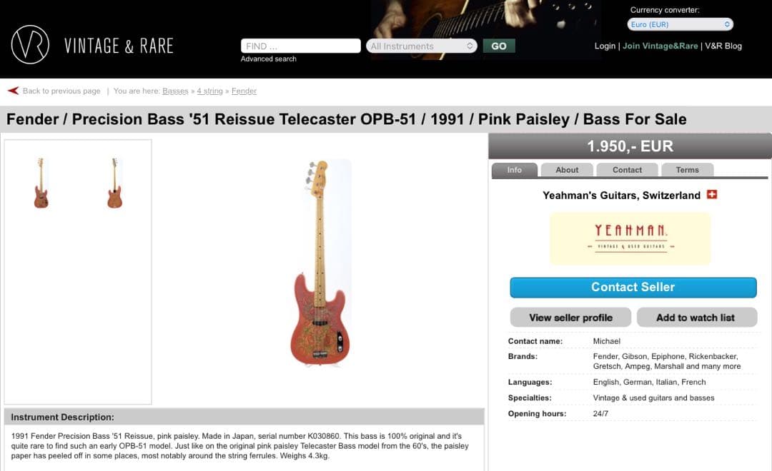 Fender PrecisionBass ’51Reissueピンクペイズリー