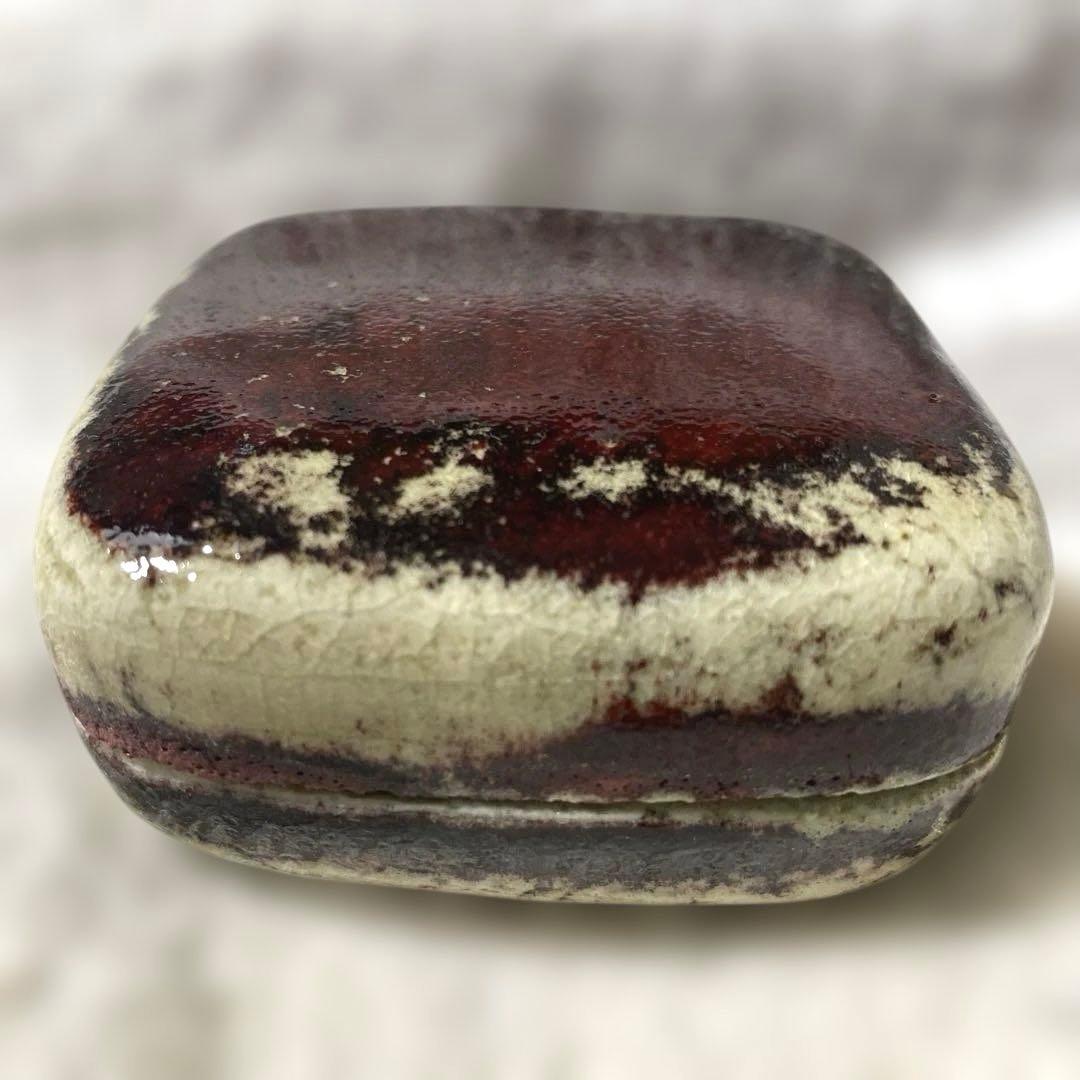 J-13 香合　鯉江茲方　常滑焼　茶道具　共箱　アンティーク　美術品　工芸品