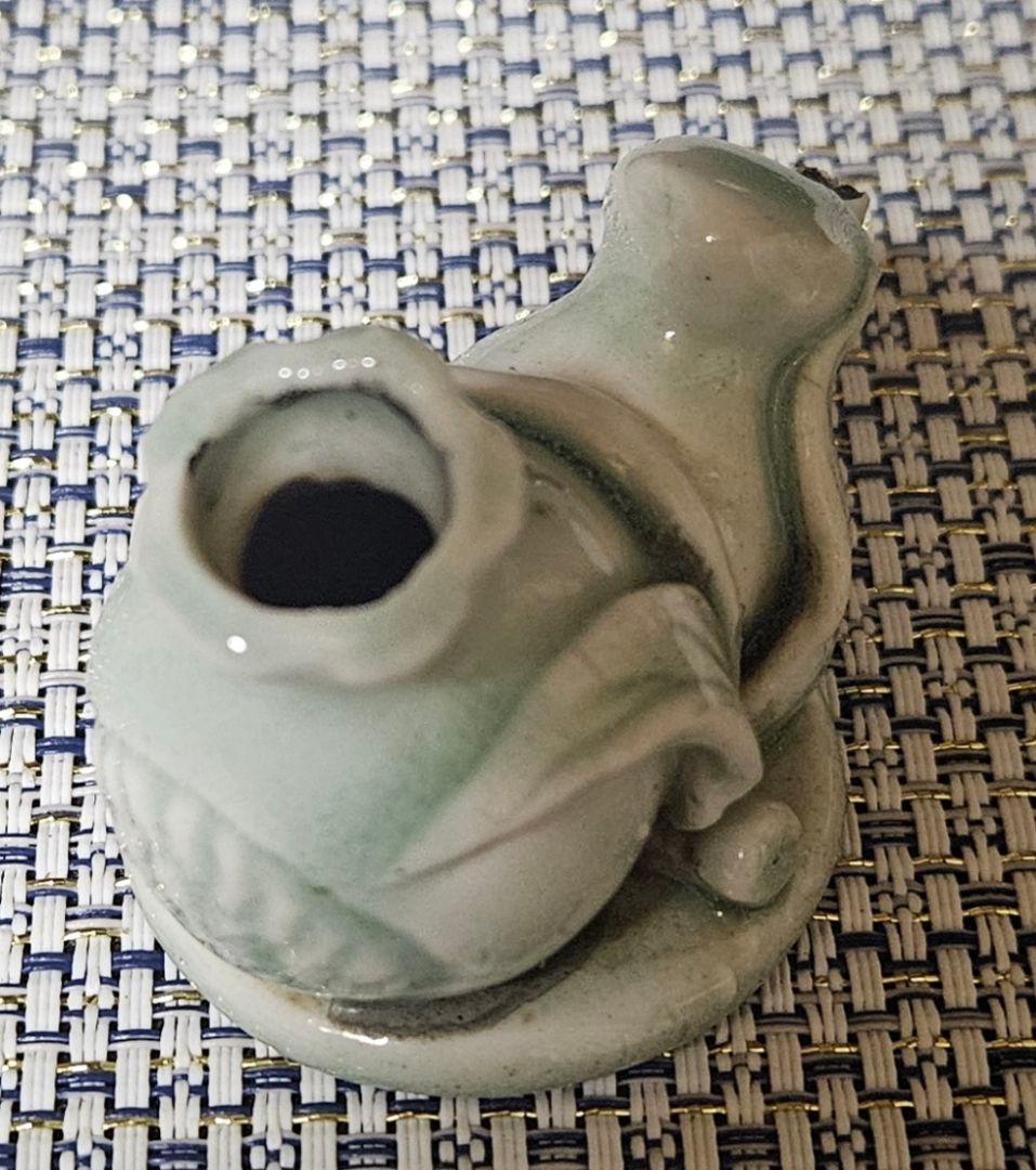 中国古美術　中国古陶磁器　明朝　明代　青白磁　影青　瓢に葉形　水滴　書道具文房具