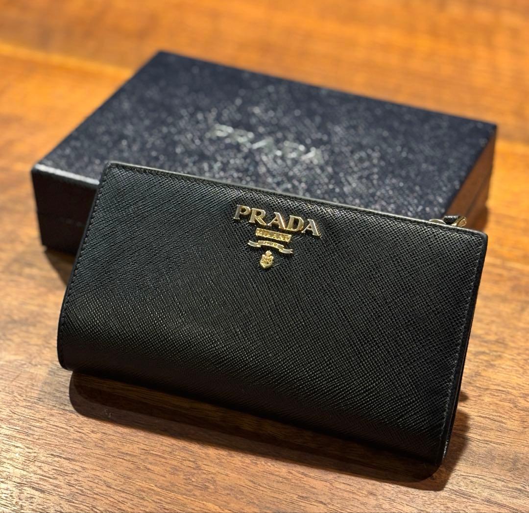 【1/4のみ値下げ】PRADA 財布 サフィアーノ ブラック/ピンク