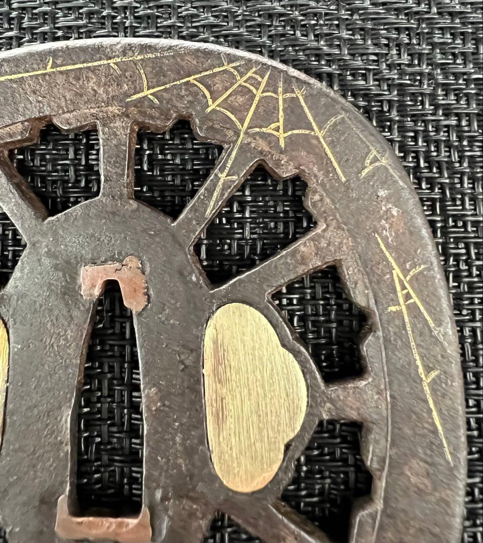 刀鍔 無名肥後 楽寿 透かし鍔 責金 年代物 桐箱付き(鍔布団有) アンティーク