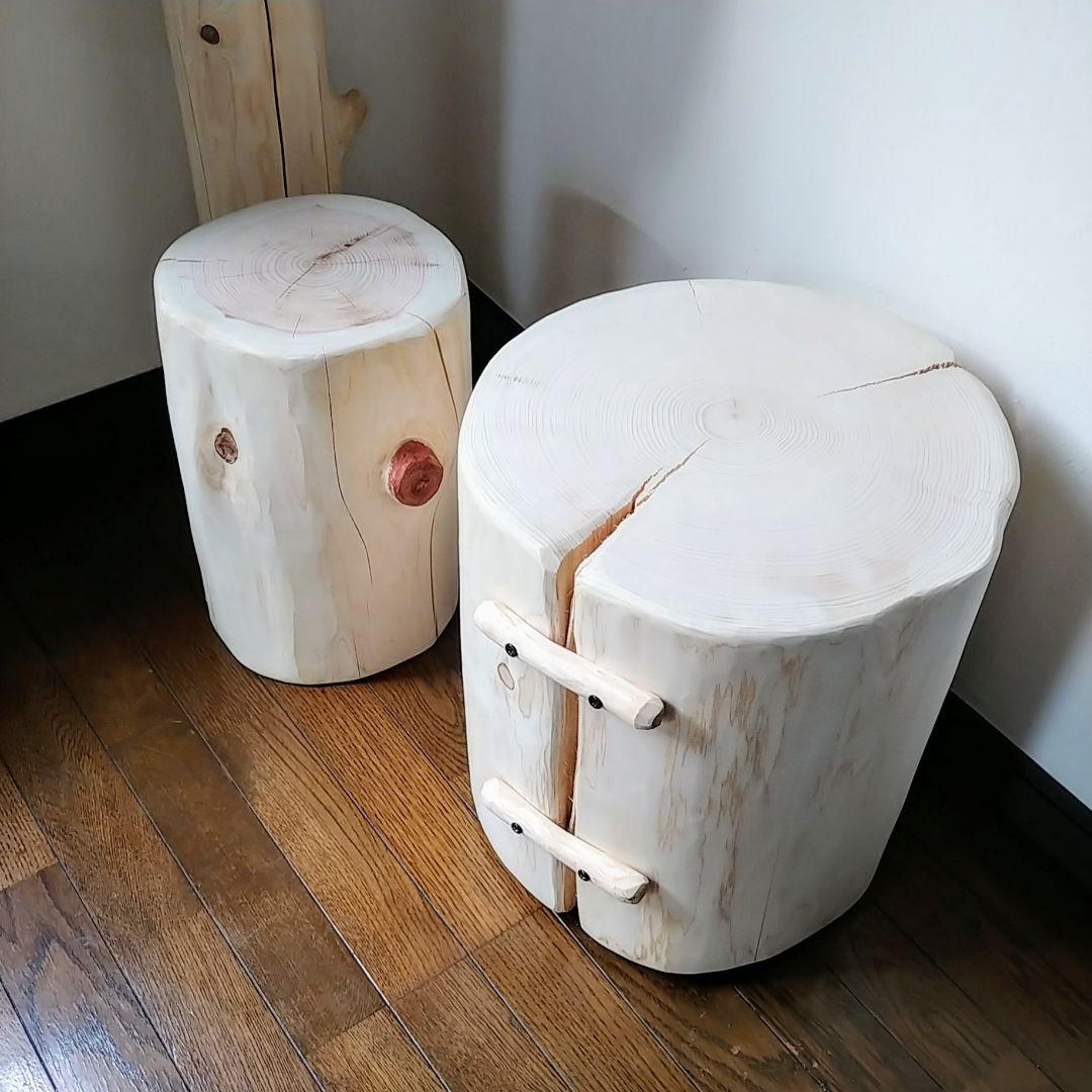 丸太スツール　丸太サイドテーブル　極太ヒノキ