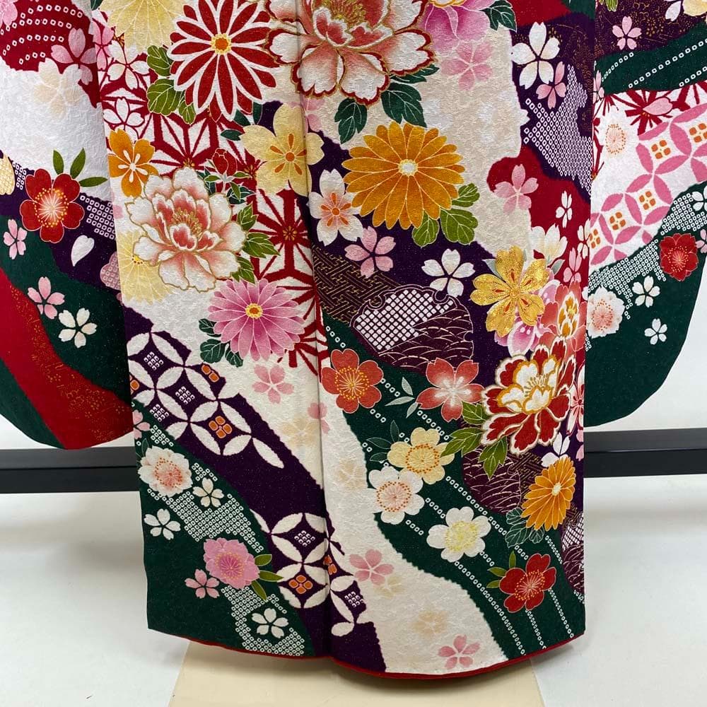 振袖フルセット 緑 グリーン 成人式 草履バック付 裄66cm S-188