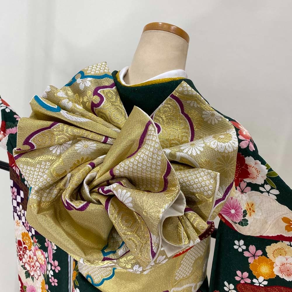 振袖フルセット 緑 グリーン 成人式 草履バック付 裄66cm S-188