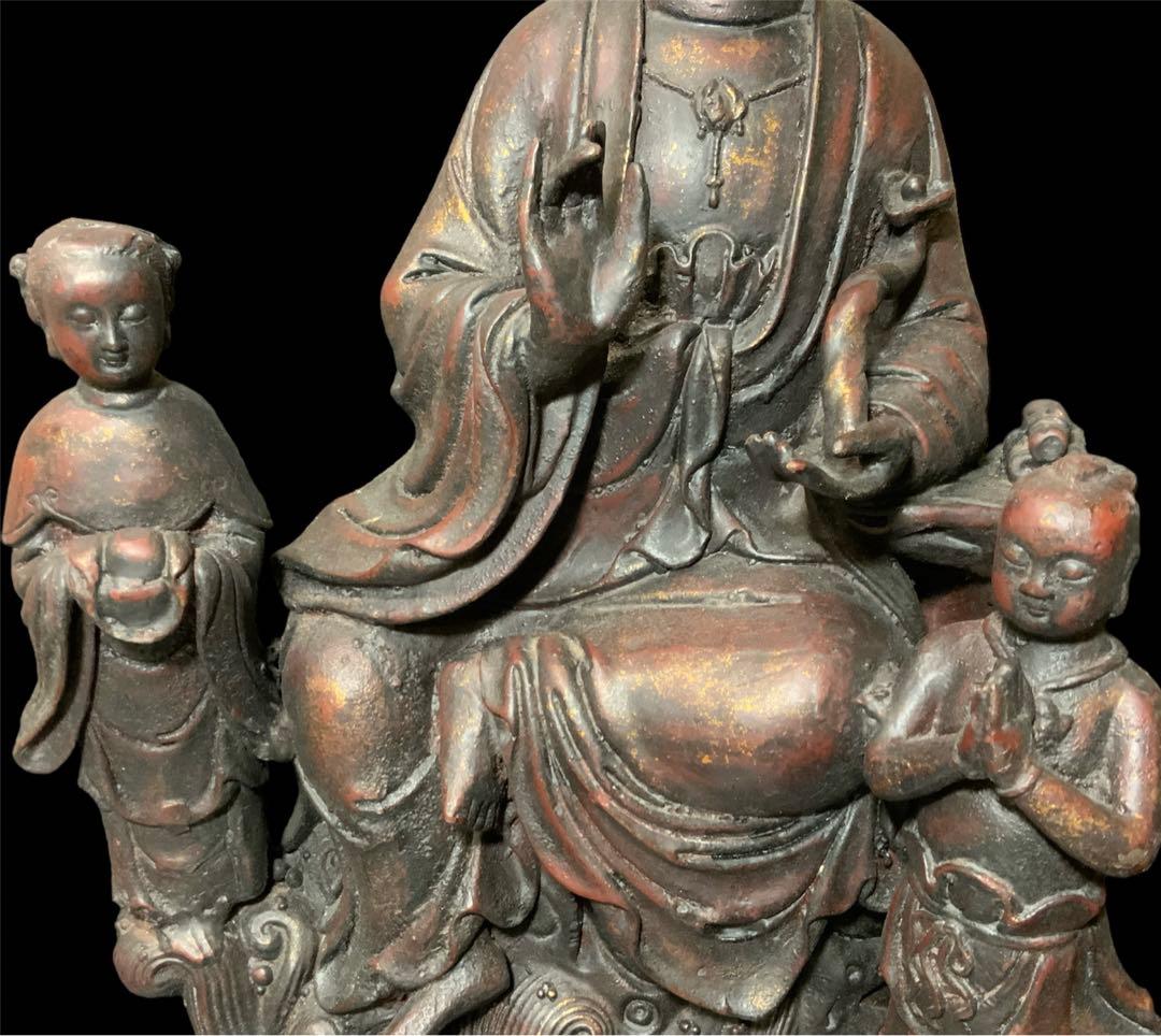 極上・鉄造鍍金仏・中国古玩・チベット仏教・仏教美術・観音菩薩・三尊・仏像・仏具