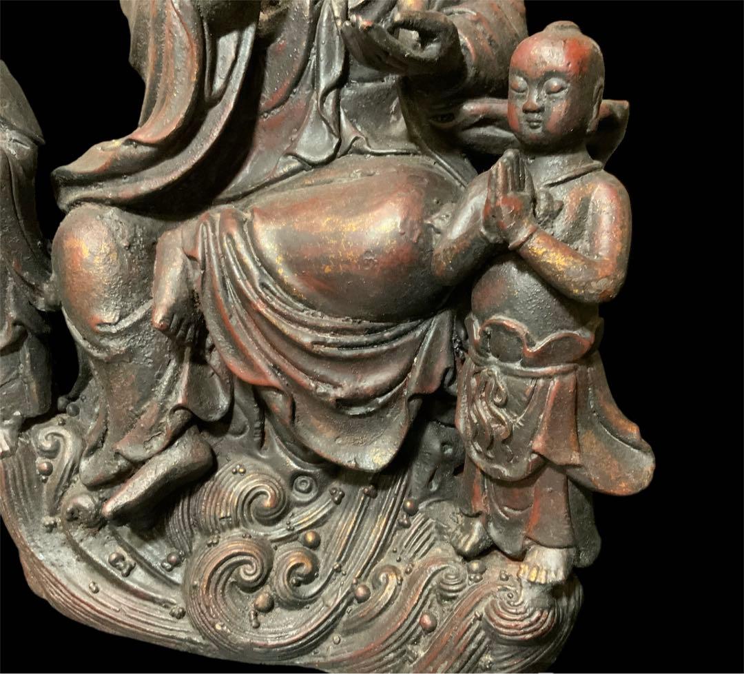 極上・鉄造鍍金仏・中国古玩・チベット仏教・仏教美術・観音菩薩・三尊・仏像・仏具