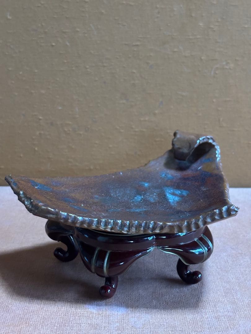 やまちゃん河井寛次郎作鉄黒釉朽葉形皿　検豊穣の森