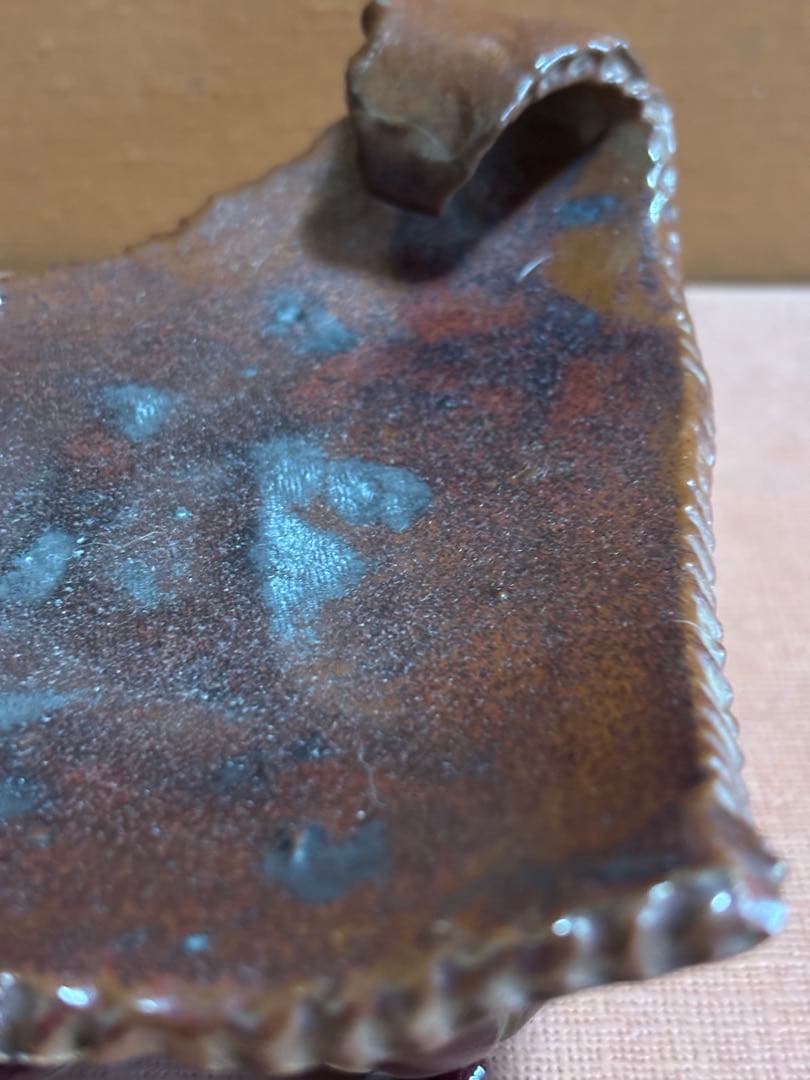 やまちゃん河井寛次郎作鉄黒釉朽葉形皿　検豊穣の森